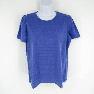 Rafaella Women's Short Sleeve Holey Moley Blue Tee M NWT $59